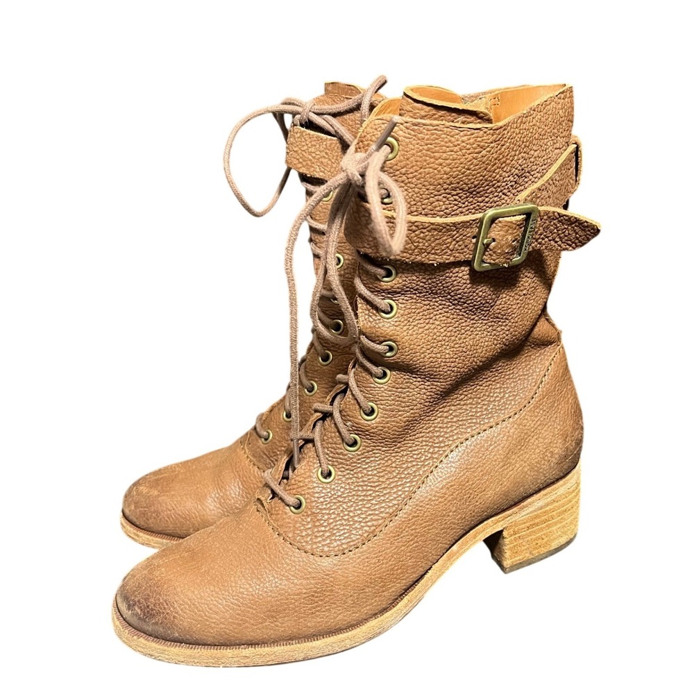 Kork-Ease Mona Lace Up Leather Combat Boots in Aztec Fig Brown 7M Womens